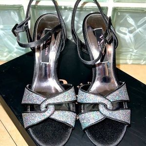 NINA Women Black Silver Glittery Heel- GM Sandal Heel